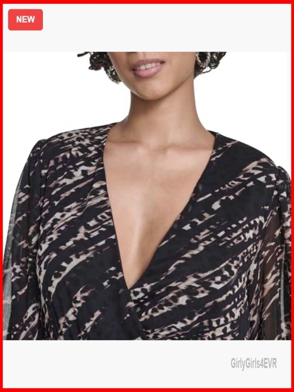 V-Neck Long Sleeve Chiffon Midi Dress - Floral Sheath - Picture 5 of 5